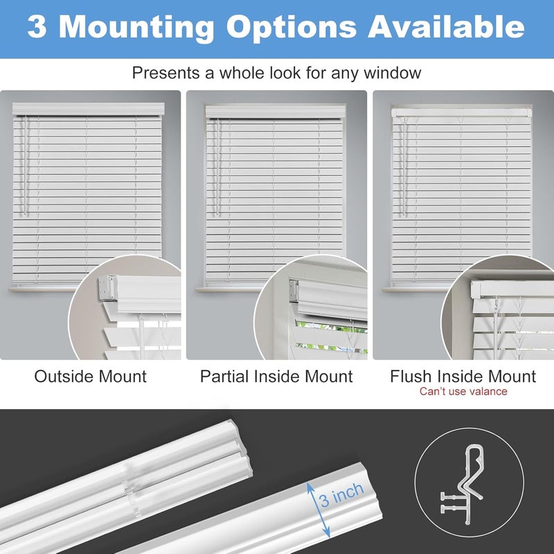 SMONTER 2" Slat Faux Wood Blinds with Crown Valance- Cordless Horizontal Blinds Room Darkening Blinds for Windows Bedroom, Bathroom, Living Room, Glass Door Interior Decor, 24" Wx 60" H - Image 4